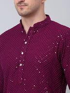 Jompers Men's Purple Embroidered Sequinned Kurta with Churidar | Grocsy