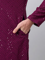 Jompers Men's Purple Embroidered Sequinned Kurta with Churidar | Grocsy