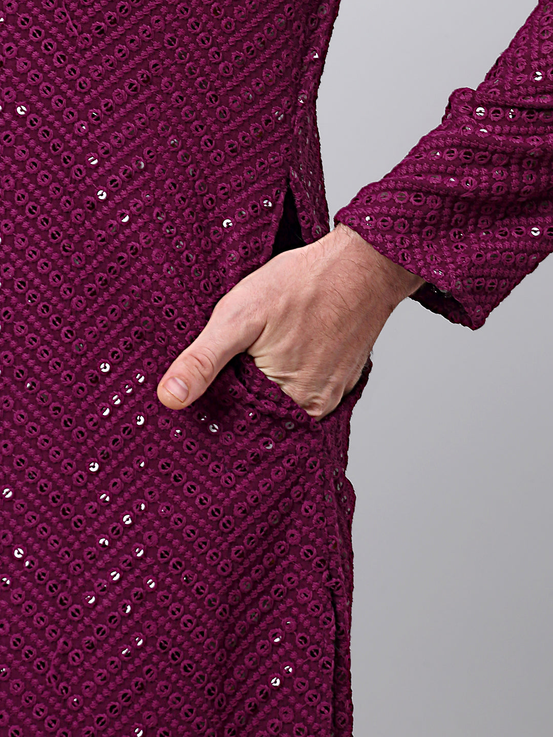 Jompers Men's Purple Embroidered Sequinned Kurta with Churidar | Grocsy