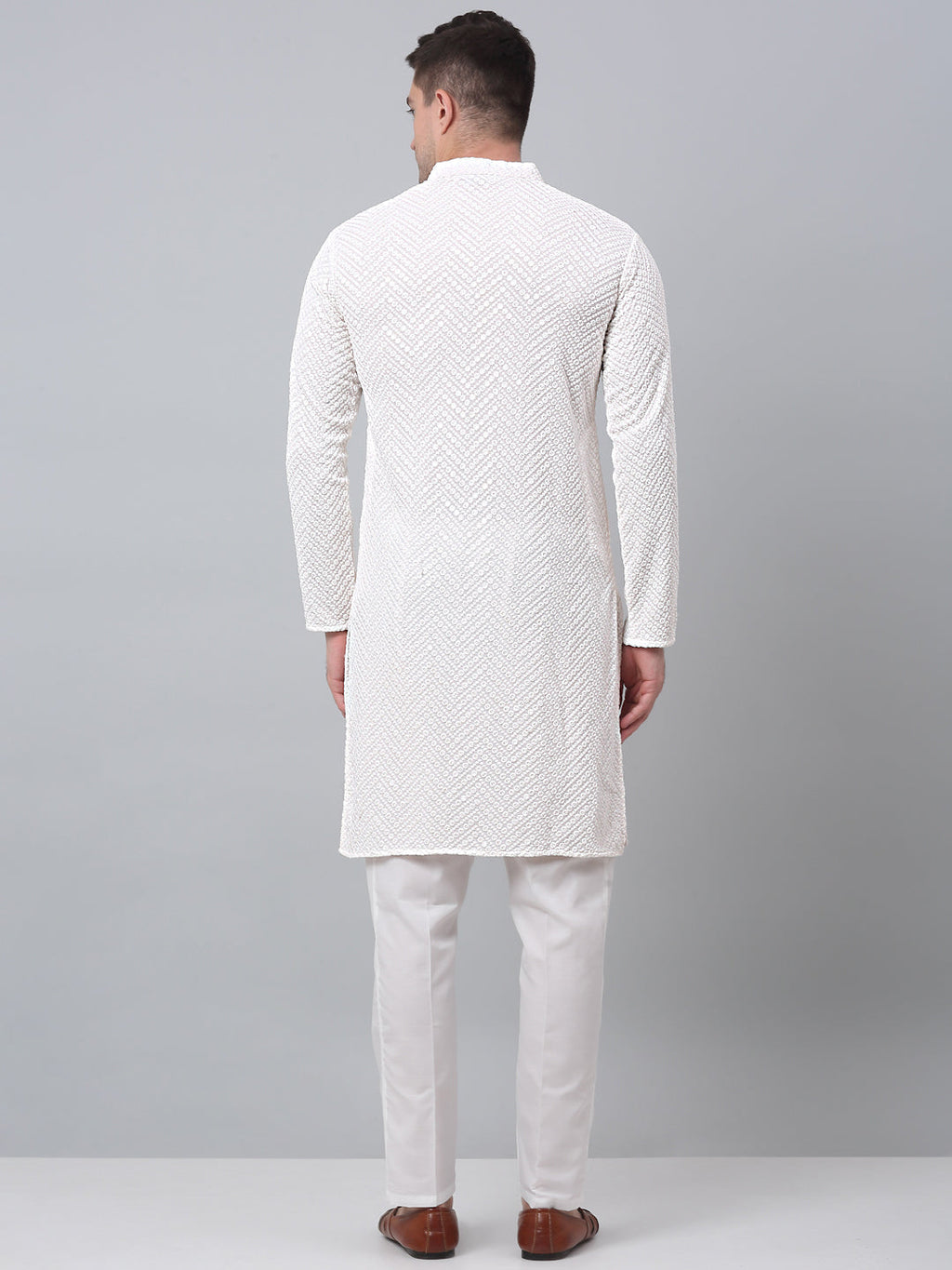 Jompers Men's White Embroidered Sequinned Kurta with Churidar | Grocsy