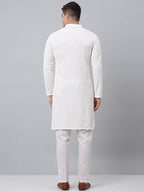 Jompers Men's White Embroidered Sequinned Kurta with Churidar | Grocsy