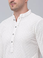 Jompers Men's White Embroidered Sequinned Kurta with Churidar | Grocsy
