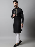 Jompers Men's Black Embroidered Kurta with Churidar | Grocsy