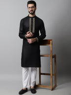 Jompers Men's Black Embroidered Kurta with Churidar | Grocsy