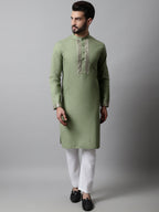 Jompers Men's Pista Green Embroidered Mirror Work Kurta with Churidar | Grocsy