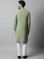 Jompers Men's Pista Green Embroidered Mirror Work Kurta with Churidar | Grocsy