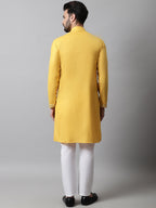 Jompers Men's Yellow Embroidered Mirror Work Kurta with Churidar | Grocsy