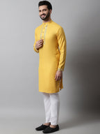Jompers Men's Yellow Embroidered Mirror Work Kurta with Churidar | Grocsy