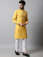 Jompers Men's Yellow Embroidered Mirror Work Kurta with Churidar | Grocsy