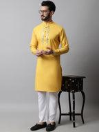Jompers Men's Yellow Embroidered Mirror Work Kurta with Churidar | Grocsy