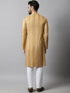 Jompers Men's Beige Foil Printed Kurta with Churidar | Grocsy