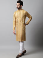 Jompers Men's Beige Foil Printed Kurta with Churidar | Grocsy