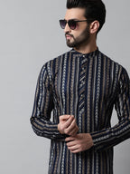 Jompers Men's Navy Blue Foil Printed Kurta with Churidar | Grocsy