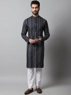Jompers Men's Navy Blue Foil Printed Kurta with Churidar | Grocsy