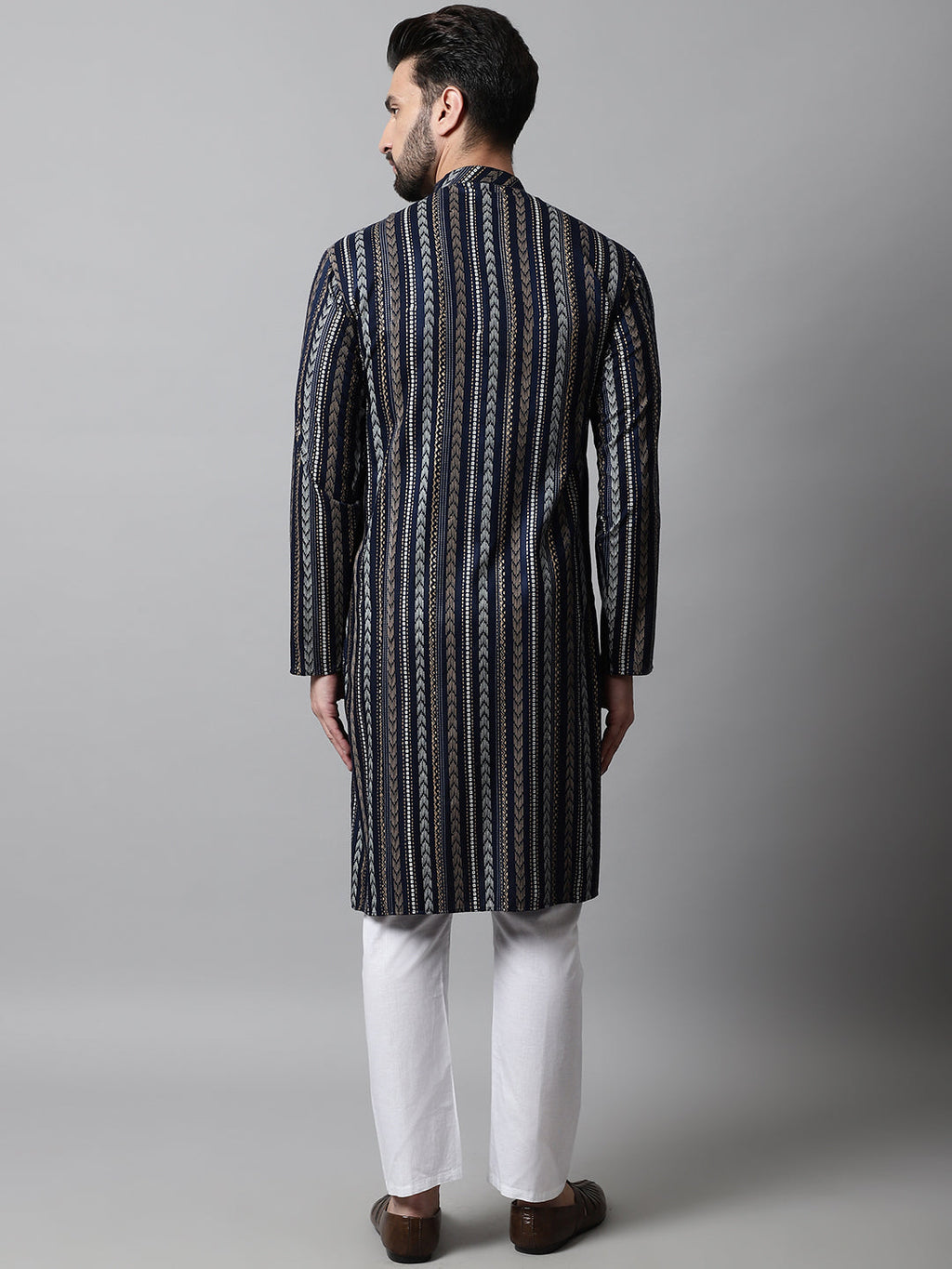 Jompers Men's Navy Blue Foil Printed Kurta with Churidar | Grocsy