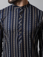 Jompers Men's Navy Blue Foil Printed Kurta with Churidar | Grocsy