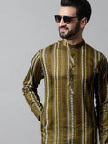 Jompers Men's Olive Green Foil Printed Kurta with Churidar | Grocsy