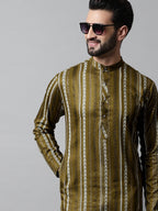Jompers Men's Olive Green Foil Printed Kurta with Churidar | Grocsy
