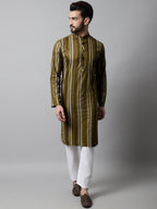 Jompers Men's Olive Green Foil Printed Kurta with Churidar | Grocsy