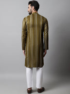 Jompers Men's Olive Green Foil Printed Kurta with Churidar | Grocsy