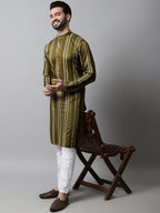 Jompers Men's Olive Green Foil Printed Kurta with Churidar | Grocsy