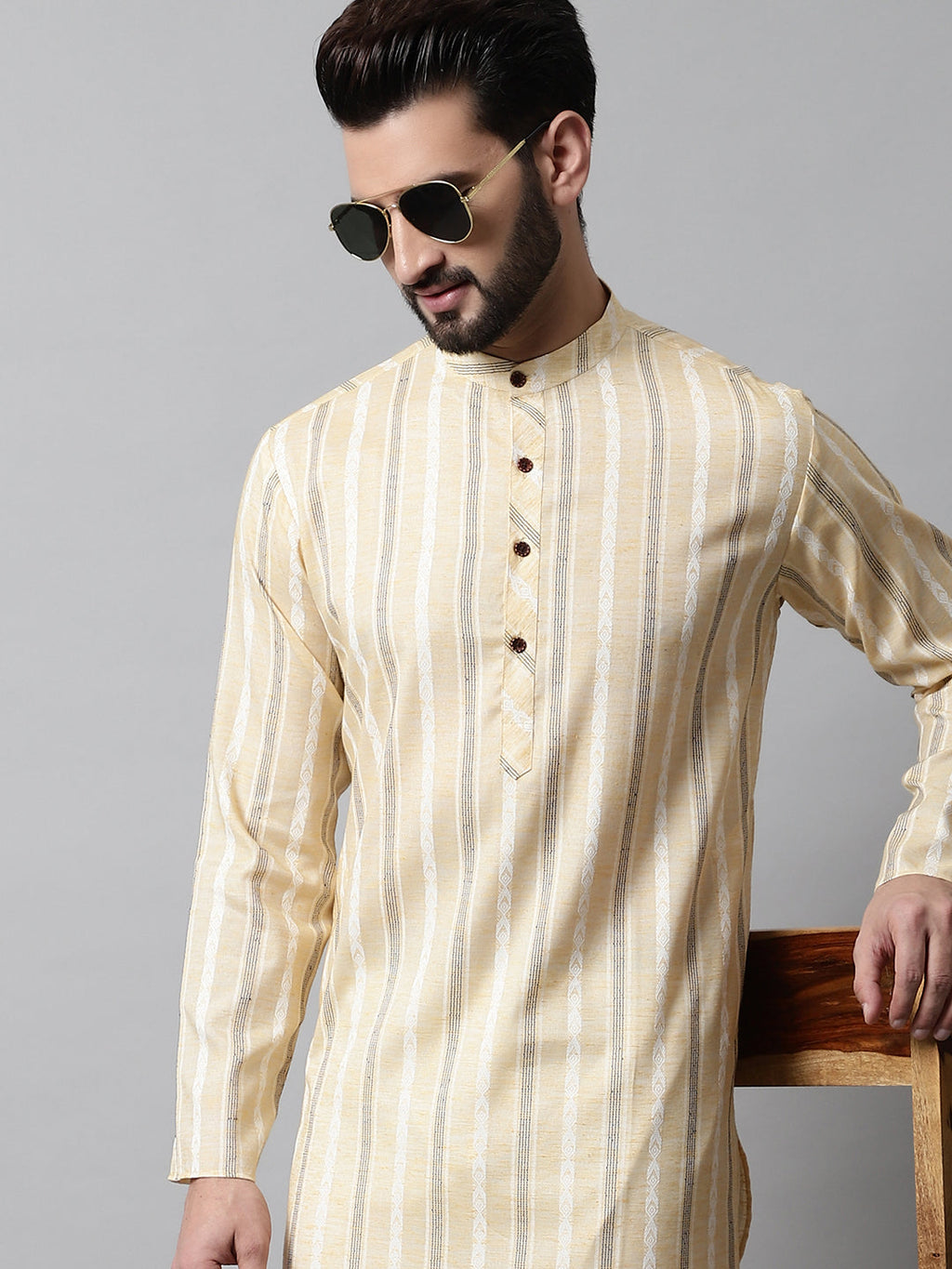Jompers Men's Beige Geomatric Printed Kurta with Churidar | Grocsy