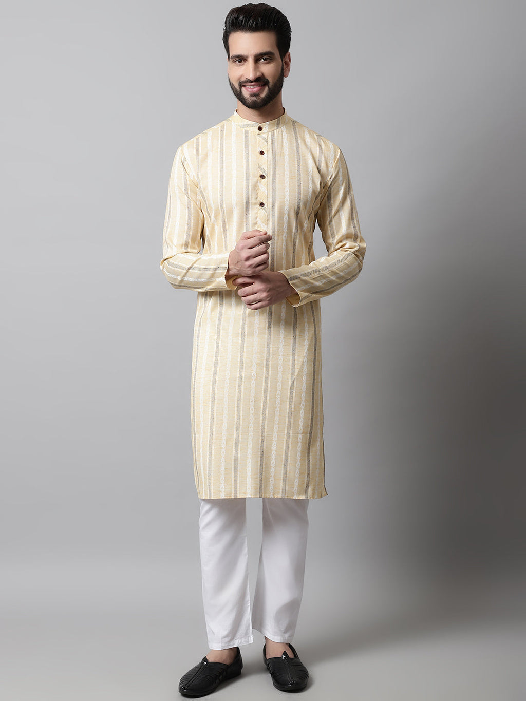 Jompers Men's Beige Geomatric Printed Kurta with Churidar | Grocsy