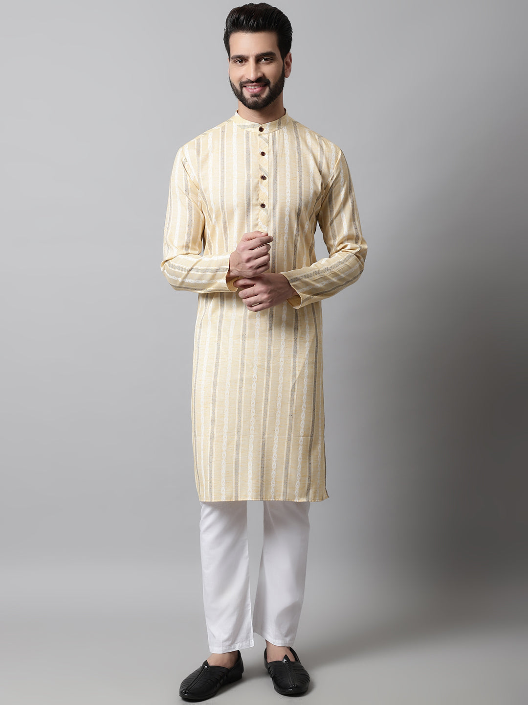 Jompers Men's Beige Geomatric Printed Kurta with Churidar | Grocsy