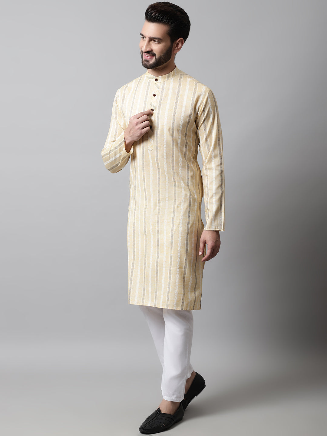 Jompers Men's Beige Geomatric Printed Kurta with Churidar | Grocsy
