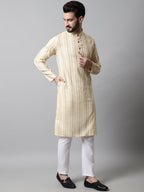 Jompers Men's Beige Geomatric Printed Kurta with Churidar | Grocsy