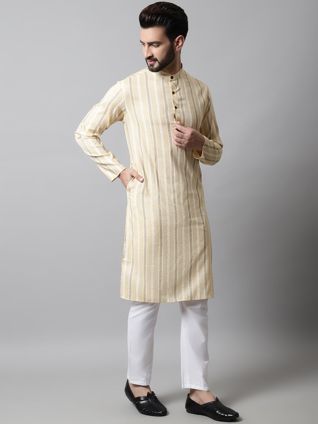 Jompers Men's Beige Geomatric Printed Kurta with Churidar | Grocsy