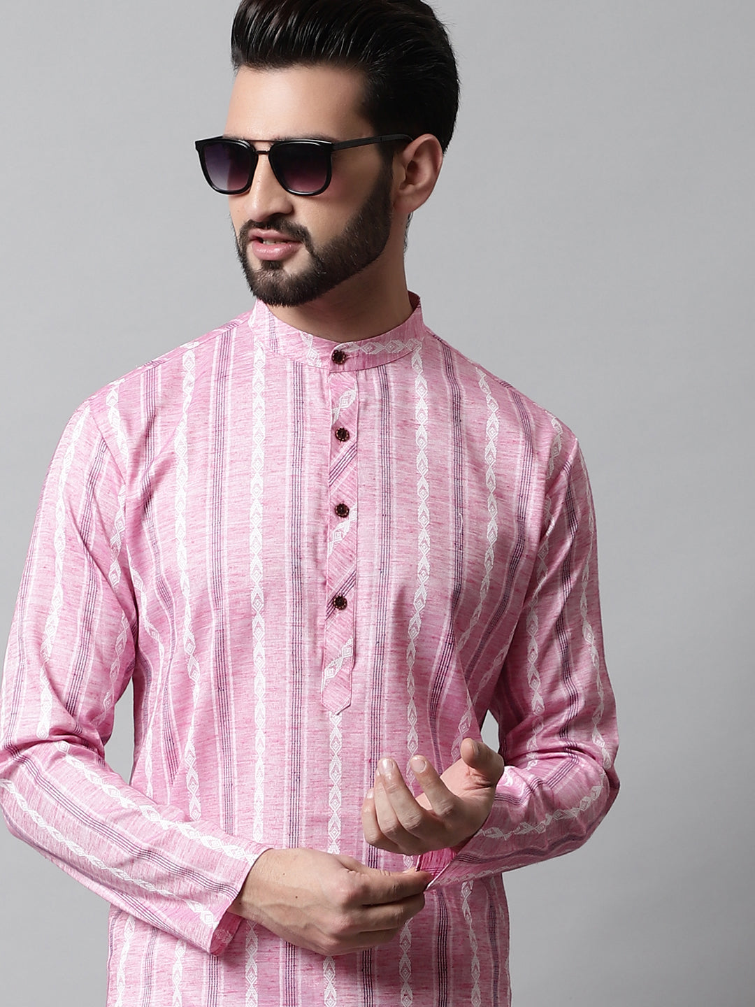 Jompers Men's Pink Geomatric Printed Kurta with Churidar | Grocsy