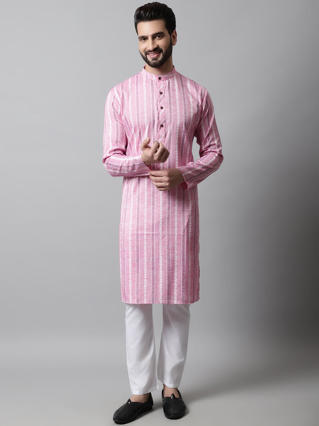 Jompers Men's Pink Geomatric Printed Kurta with Churidar | Grocsy