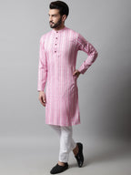 Jompers Men's Pink Geomatric Printed Kurta with Churidar | Grocsy