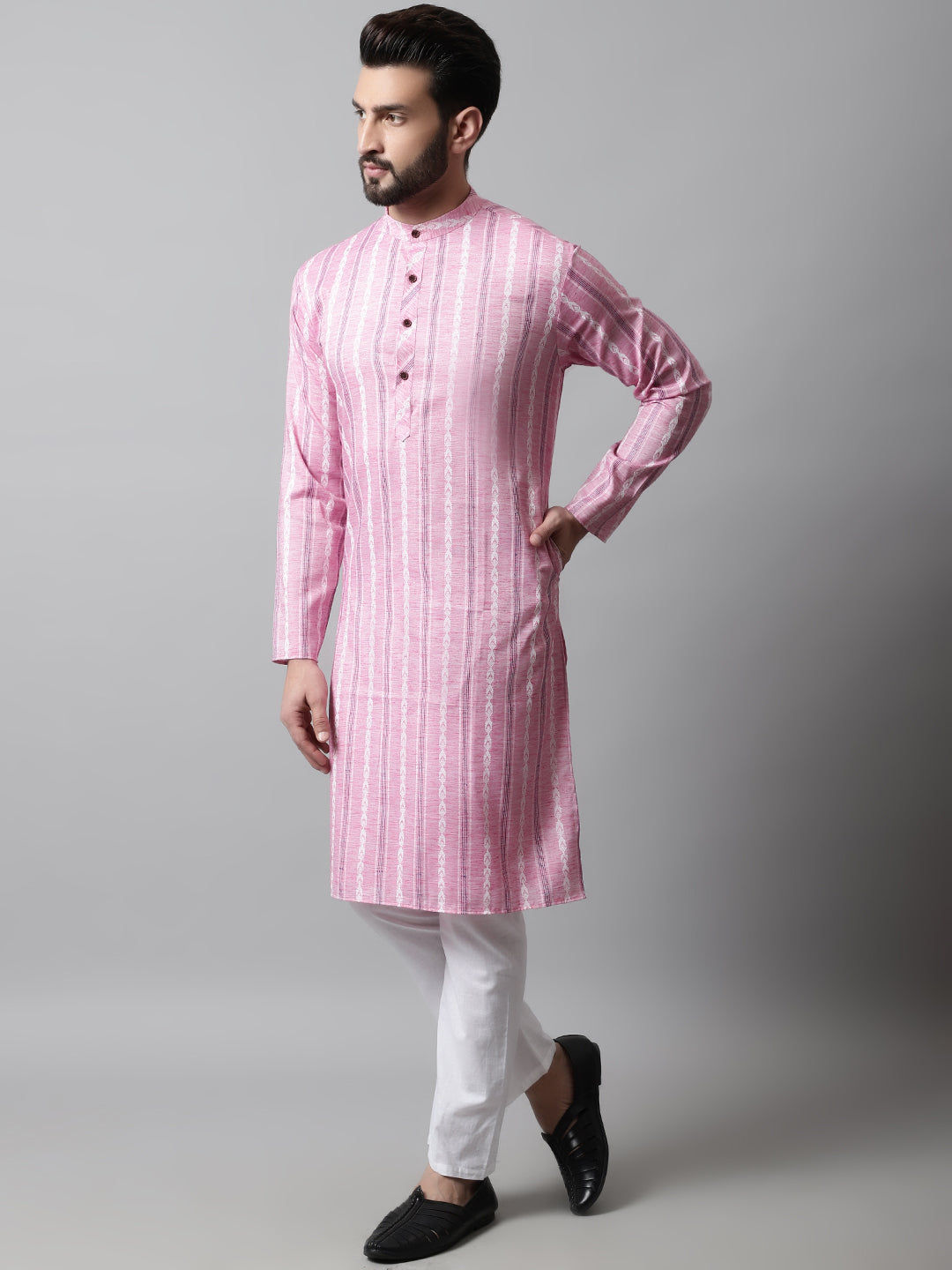 Jompers Men's Pink Geomatric Printed Kurta with Churidar | Grocsy