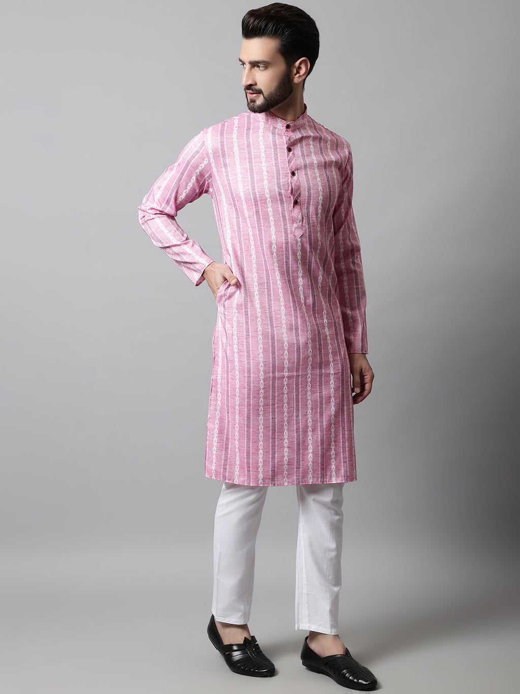 Jompers Men's Pink Geomatric Printed Kurta with Churidar | Grocsy