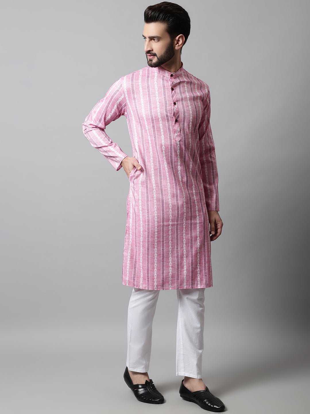 Jompers Men's Pink Geomatric Printed Kurta with Churidar | Grocsy