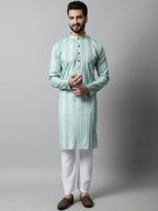 Jompers Men's Sky Blue Geomatric Printed Kurta with Churidar | Grocsy