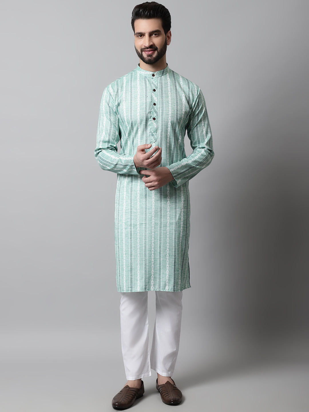 Jompers Men's Sky Blue Geomatric Printed Kurta with Churidar | Grocsy