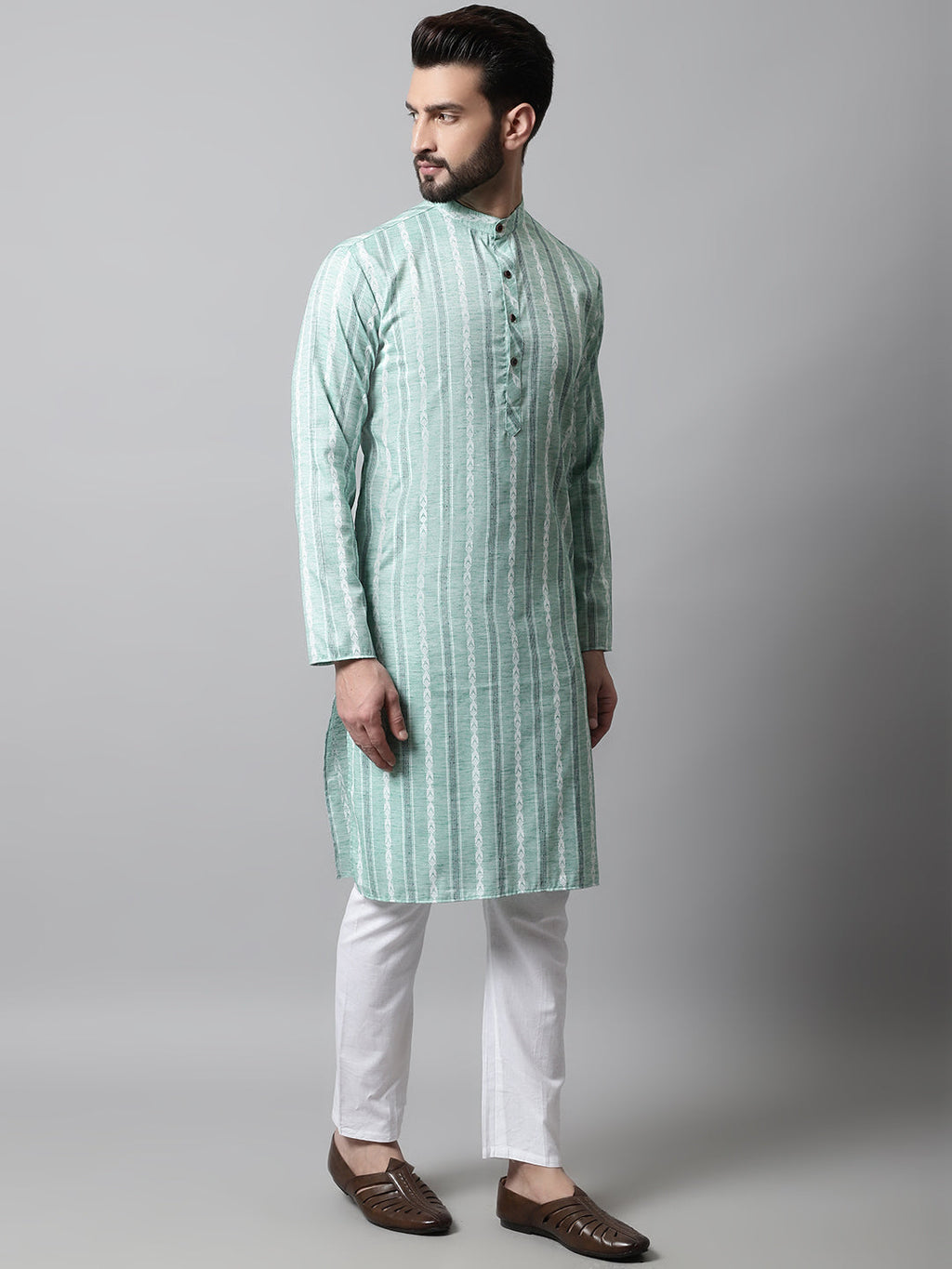 Jompers Men's Sky Blue Geomatric Printed Kurta with Churidar | Grocsy