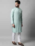 Jompers Men's Sky Blue Geomatric Printed Kurta with Churidar | Grocsy