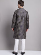 Jompers Men's Black Printed Silk Blend Kurta Payjama | Grocsy
