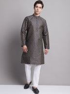 Jompers Men's Black Printed Silk Blend Kurta Payjama | Grocsy