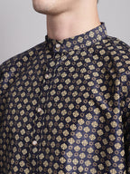 Jompers Men's Black Printed Silk Blend Kurta Payjama | Grocsy