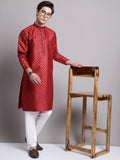 Jompers Men's Maroon Printed Silk Blend Kurta Payjama | Grocsy
