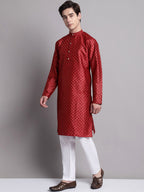 Jompers Men's Maroon Printed Silk Blend Kurta Payjama | Grocsy