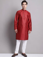 Jompers Men's Maroon Printed Silk Blend Kurta Payjama | Grocsy
