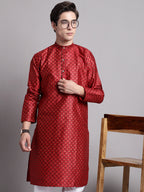 Jompers Men's Maroon Printed Silk Blend Kurta Payjama | Grocsy