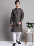 Jompers Men's Navy Blue Printed Silk Blend Kurta Payjama | Grocsy