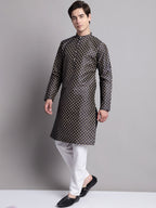 Jompers Men's Navy Blue Printed Silk Blend Kurta Payjama | Grocsy